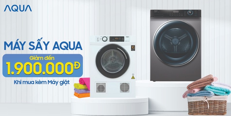 Mua máy giặt được giảm ngay 1,9 triệu khi mua máy sấy AQUA